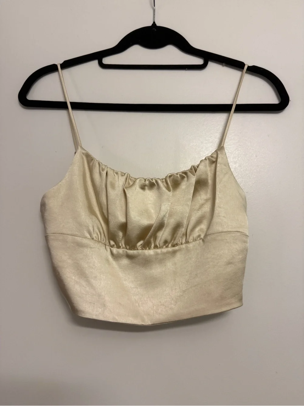 Zara Satin Cropped Spaghetti-Strap Top - Cream